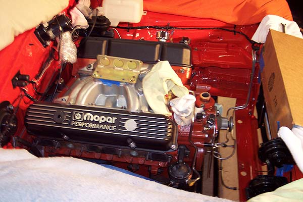 Preparing to pull the Chrysler 440 from the Duster engine bay