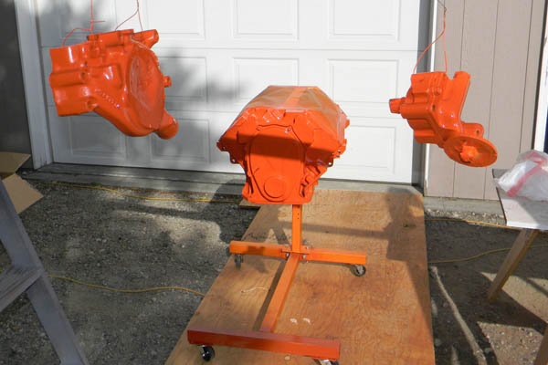 Painting 440 engine pieces with in street hemi orange