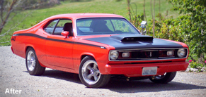 Before and after of big block Plymouth Duster